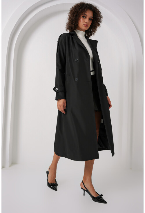 5941 Kruvaze Yaka Uzun Trençkot