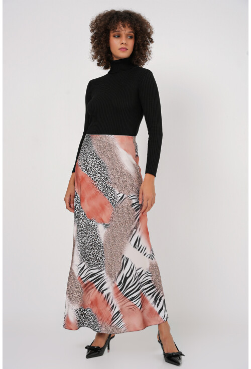 Kadın Desenli Saten Etek 15877