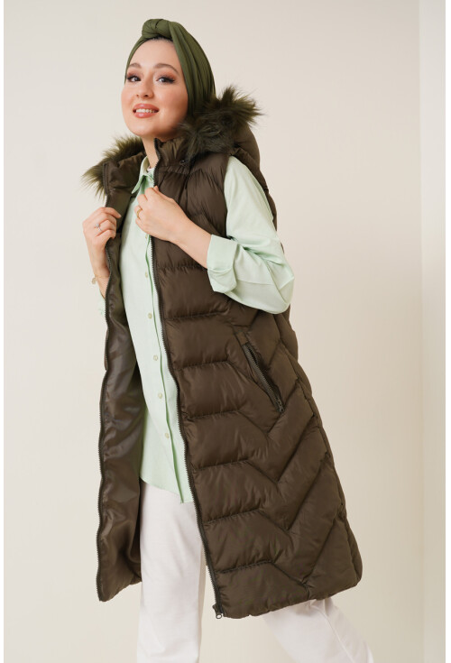 T10233 Hooded Long Hijab Vest