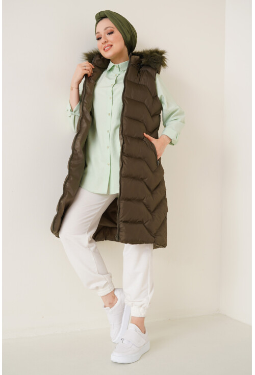 T10233 Hooded Long Hijab Vest