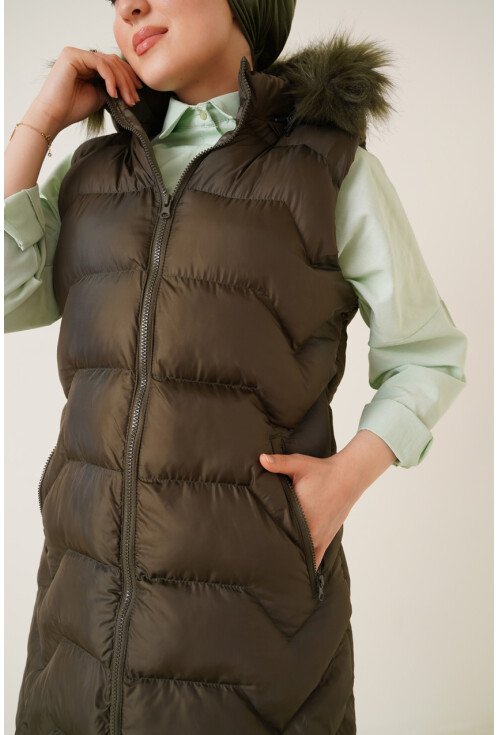 T10233 Hooded Long Hijab Vest