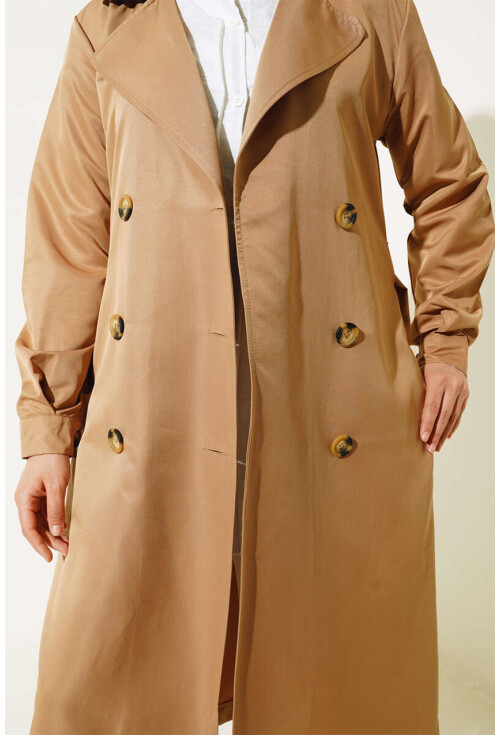 T5853 Double-Breasted Hijab Trench Coat