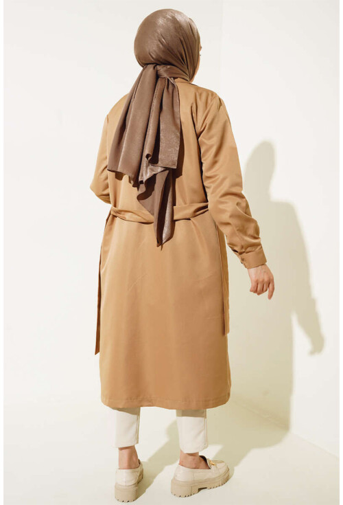 T5853 Double-Breasted Hijab Trench Coat