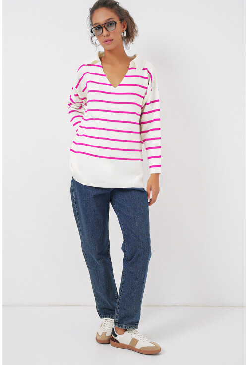 15778 Striped Oversized Knit Sweater