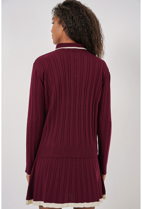 15907 Kadın Polo Yaka Kazak Etek Triko İkili Takım