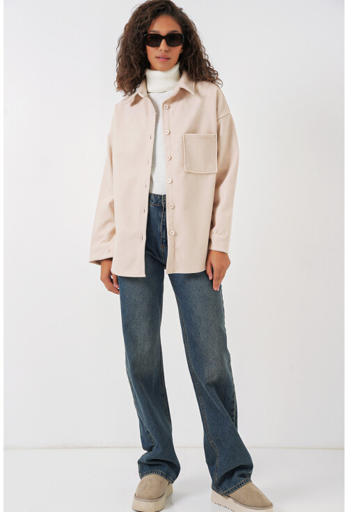 20273 Tek Cepli Düğmeli Kaşe Gömlek