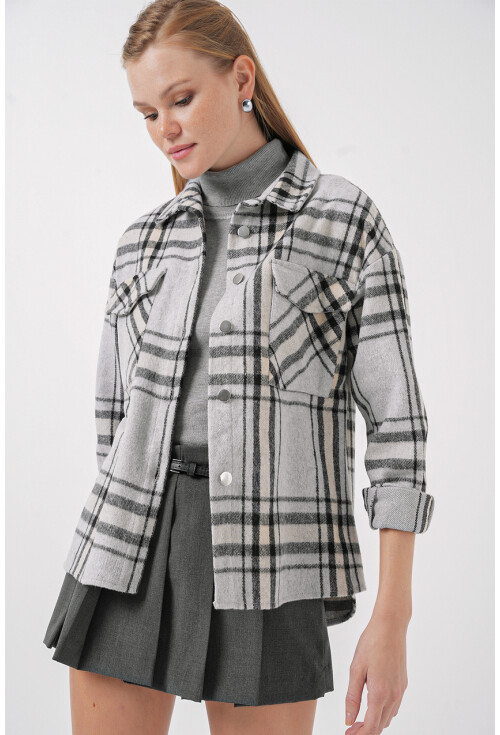 3854 Ekose Desen Çift Cepli Gömlek