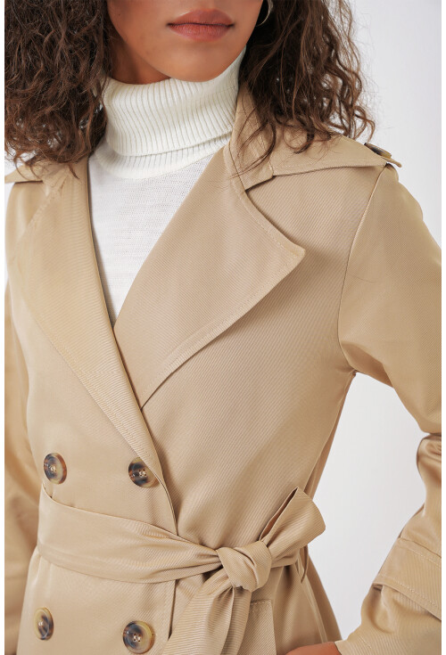 5940 Kadın Kruvaze Yaka Uzun Trençkot