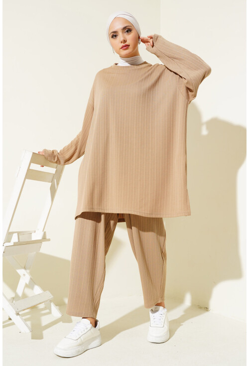 6681 Bisiklet Yaka Tunik Pantolon İkili Takım