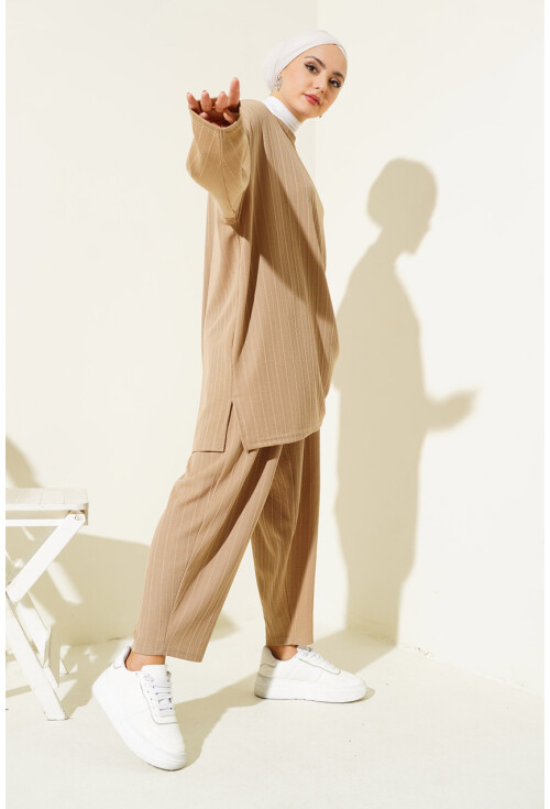 6681 Bisiklet Yaka Tunik Pantolon İkili Takım