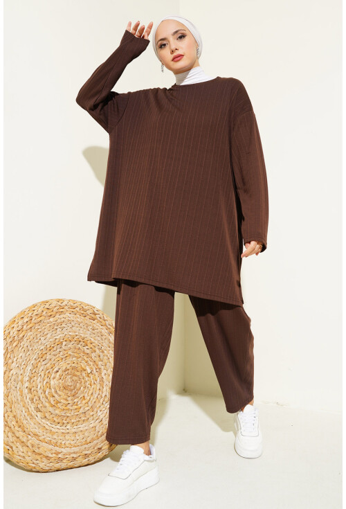 6681 Bisiklet Yaka Tunik Pantolon İkili Takım