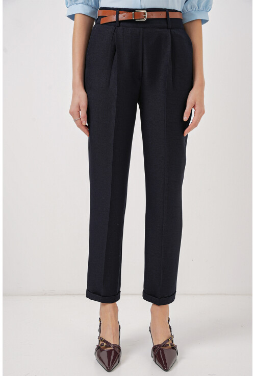 6686 Kadın Pileli Kemerli Kumaş Pantolon