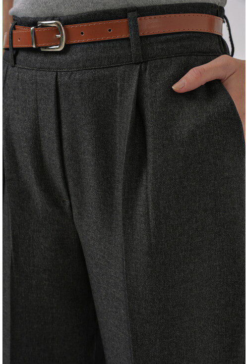 6686 Kadın Pileli Kemerli Kumaş Pantolon