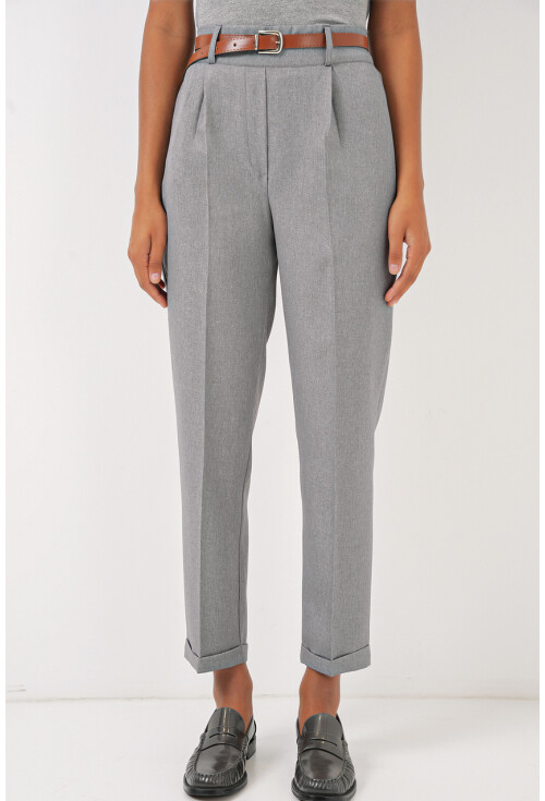 6686 Kadın Pileli Kemerli Kumaş Pantolon