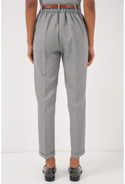 6686 Kadın Pileli Kemerli Kumaş Pantolon