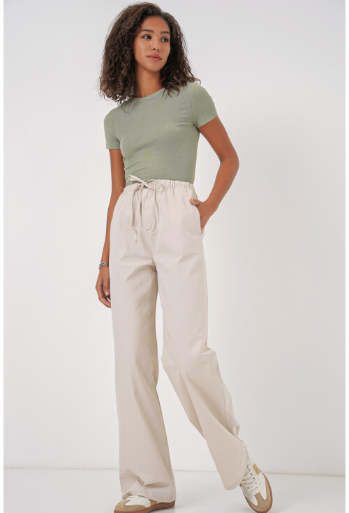 6690 Kadın Bol Paça Yüksek Bel Pantolon