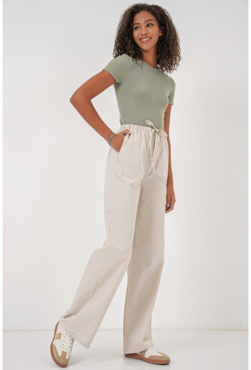 6690 Kadın Bol Paça Yüksek Bel Pantolon