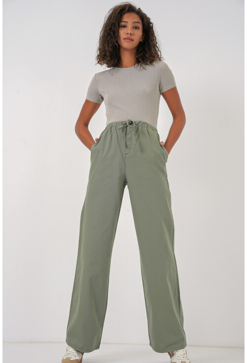 6690 Kadın Bol Paça Yüksek Bel Pantolon