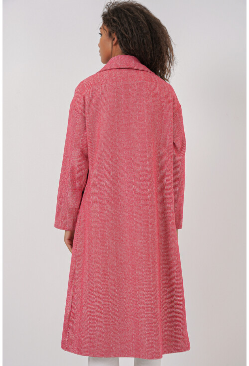 9113 Oversize Geniş Kesim Yünlü Uzun Kaşe Kaban