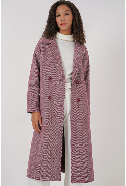 9113 Oversize Geniş Kesim Yünlü Uzun Kaşe Kaban