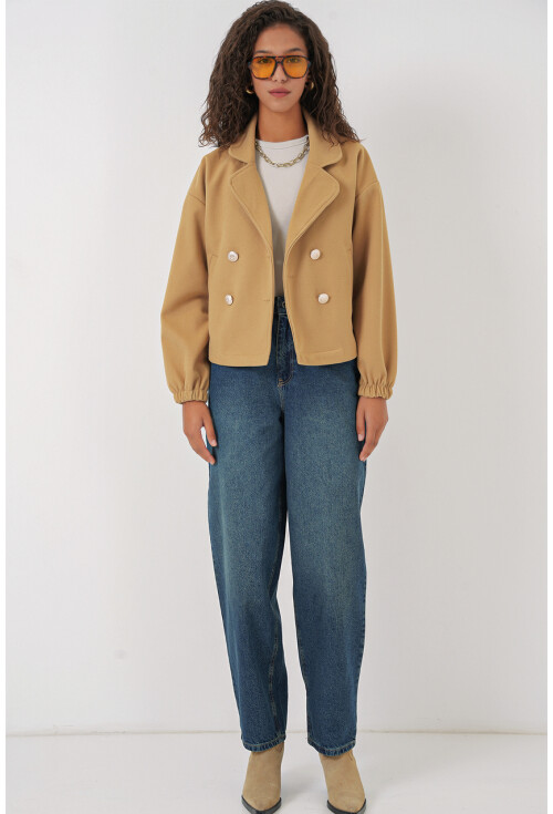 9117 Kruvaze Yaka Crop Ceket