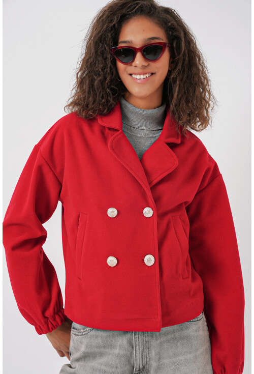 9117 Kruvaze Yaka Crop Ceket