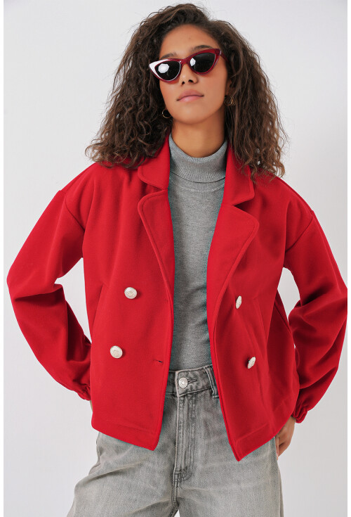 9117 Kruvaze Yaka Crop Ceket