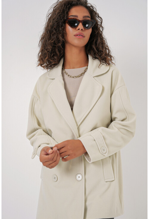 9143 Kadın Kruvaze Yaka Kaşe Kaban