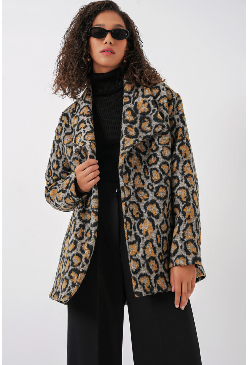 9150 Kadın Kısa Oversize Yünlü Kaşe Kaban