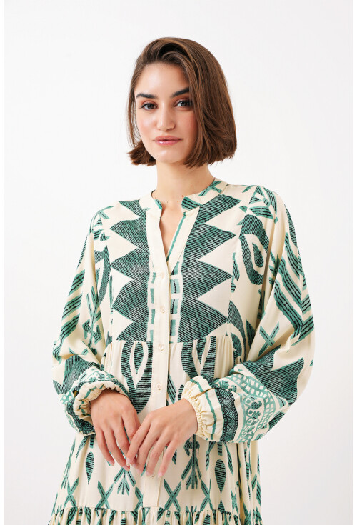 2423 Otantik Desenli Elbise