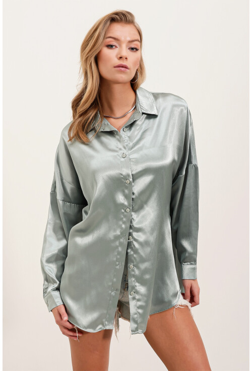 3985 Oversize Saten Gömlek