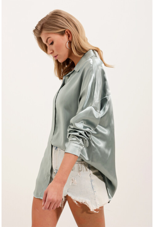 3985 Oversize Saten Gömlek