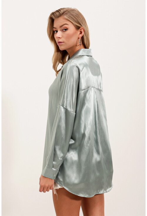 3985 Oversize Saten Gömlek