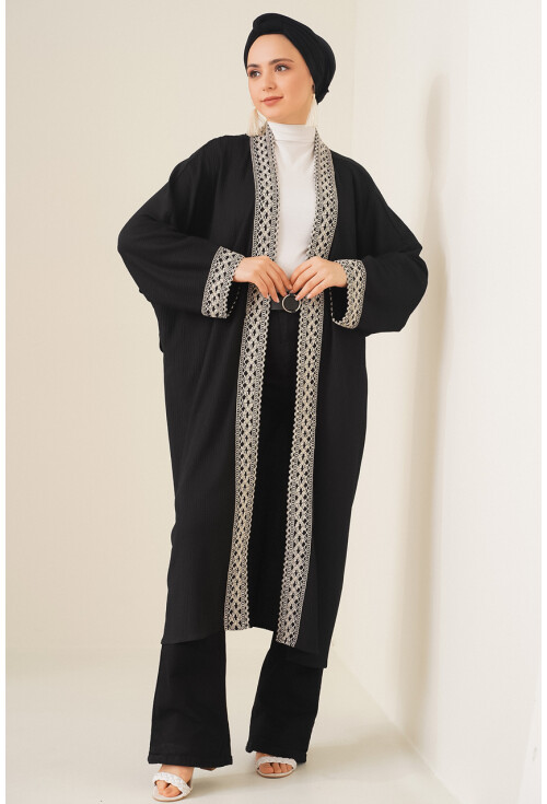5865 Embroidered Knit Long Kimono