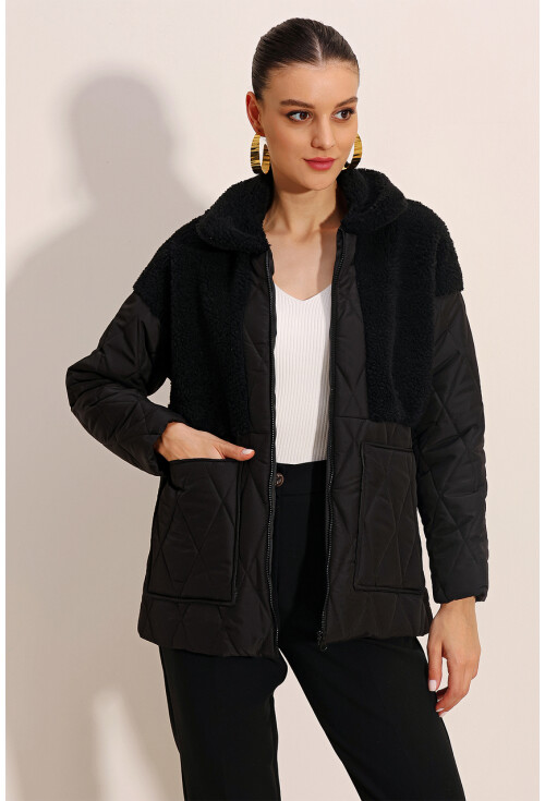 5182 Peluş Detaylı Oversize Şişme Mont
