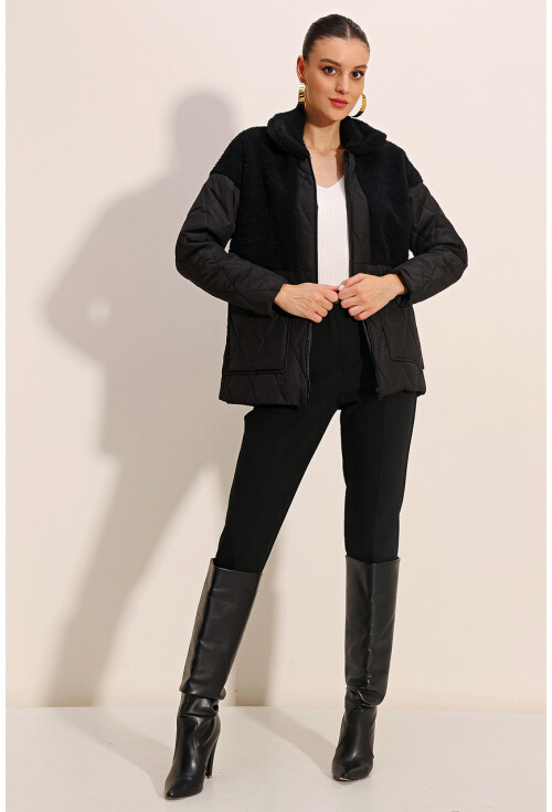 5182 Peluş Detaylı Oversize Şişme Mont