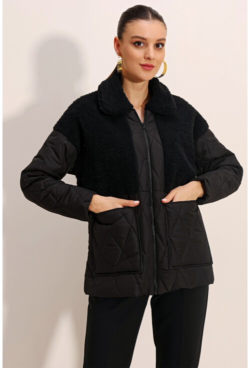 5182 Peluş Detaylı Oversize Şişme Mont