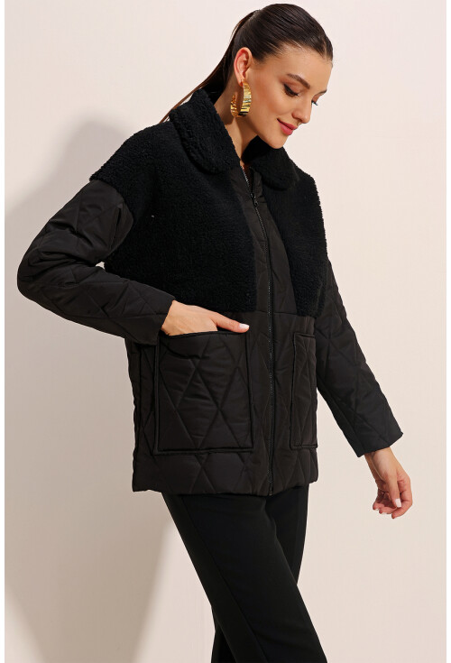 5182 Peluş Detaylı Oversize Şişme Mont