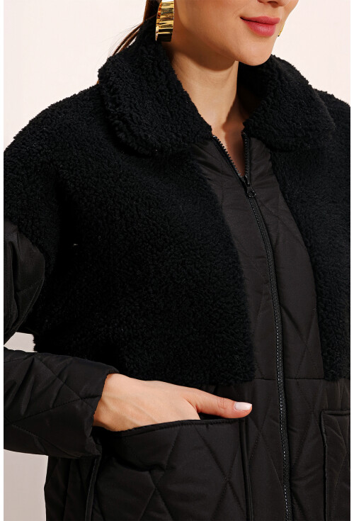5182 Peluş Detaylı Oversize Şişme Mont