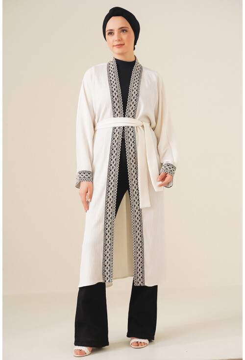 5865 Nakışlı Örme Uzun Kimono