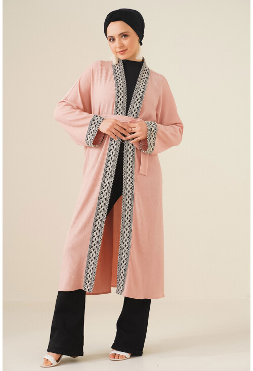 5865 Nakışlı Örme Uzun Kimono