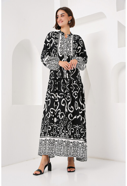 2423 Otantik Desenli Elbise