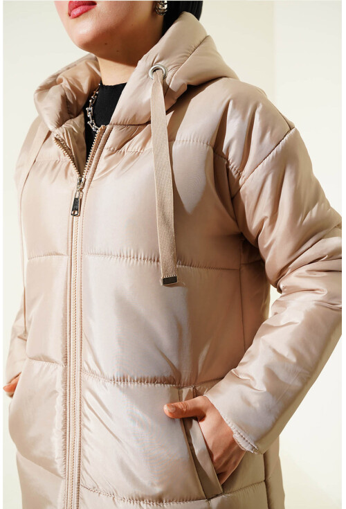 T5120 Hooded Long Puffer Hijab Coat