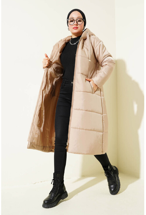 T5120 Hooded Long Puffer Hijab Coat