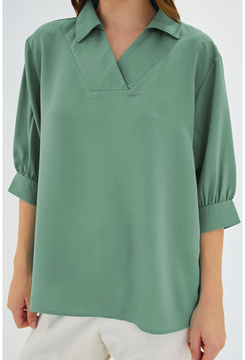 0493 Gömlek Yaka Bluz