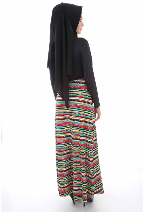 1567 Beli Kuşaklı Bisiklet Yaka Tesettür Elbise