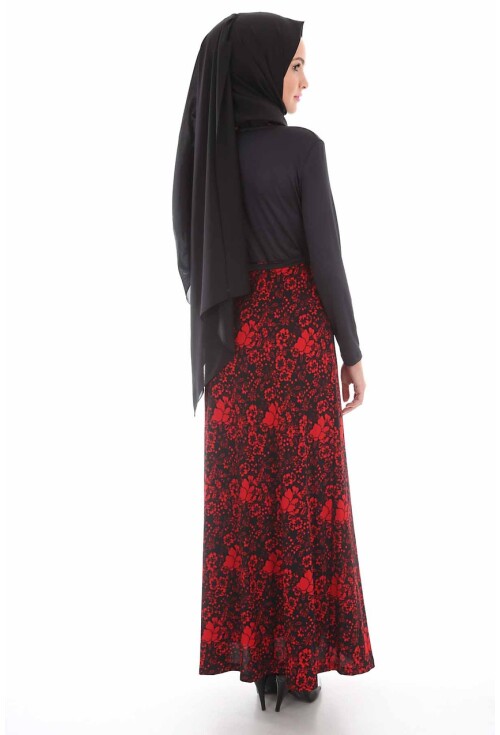 1567 Beli Kuşaklı Bisiklet Yaka Tesettür Elbise