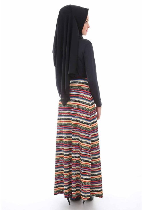 1567 Beli Kuşaklı Bisiklet Yaka Tesettür Elbise