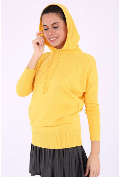 15688 Kapşonlu Cepli Triko Kazak