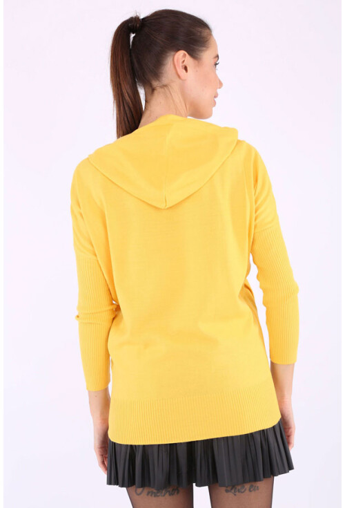 15688 Kapşonlu Cepli Triko Kazak